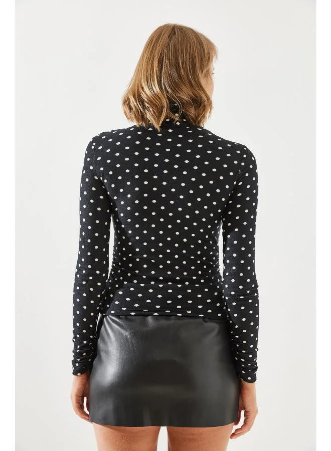 Ginger Mock Neck Polka Dot Top